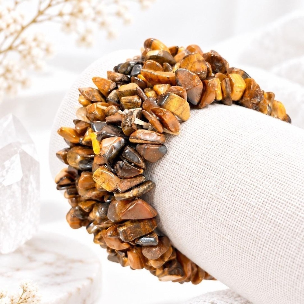 Artisan Natural Tigers Eye Chip Bead Stretch Bracelet Boho Earthy Whimsigoth